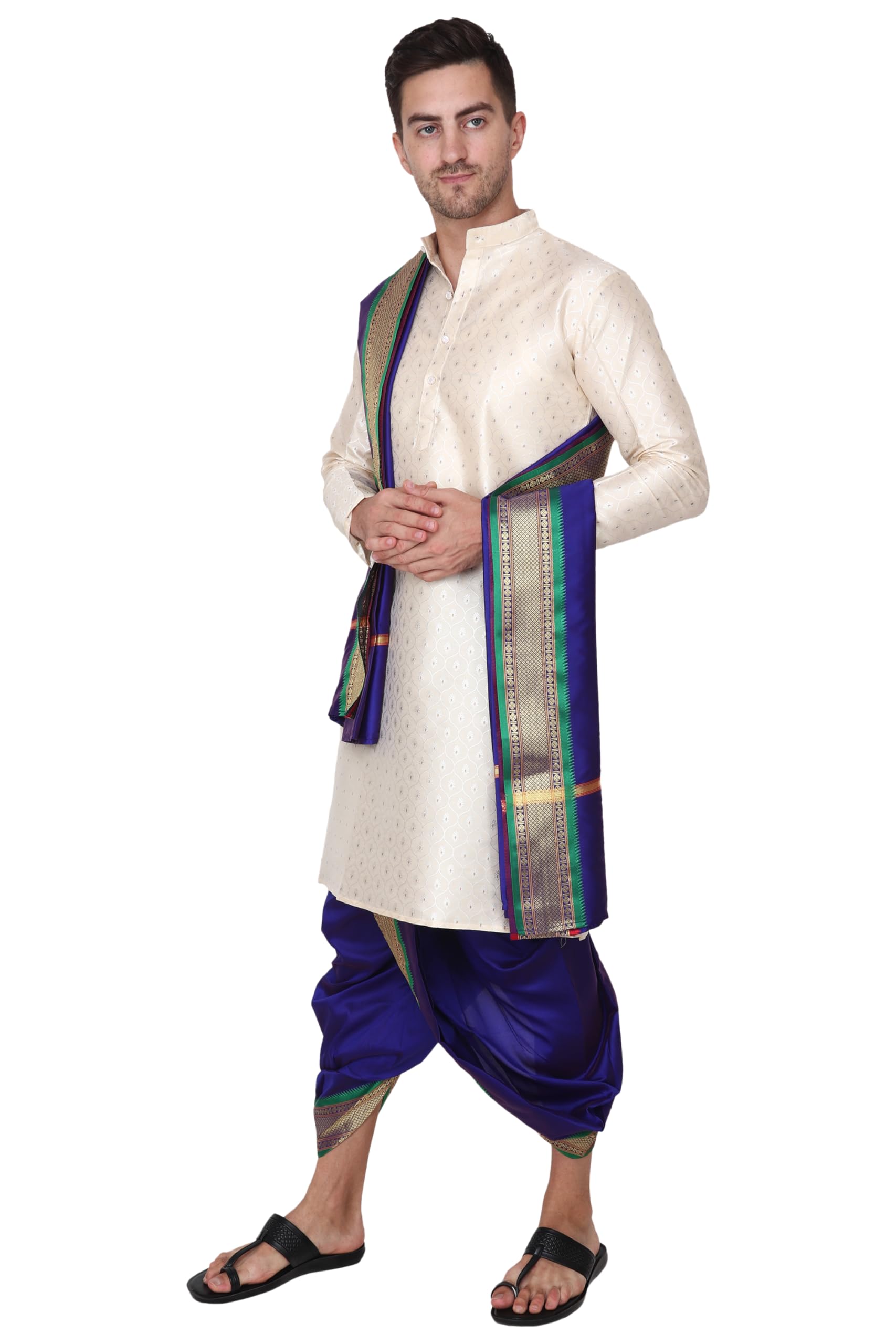rameshwaram fabrics Readymade Dhoti for men with Sherwani Style Silk Kurta, Suitable for Marriage, Pooja, Festival-picture-34