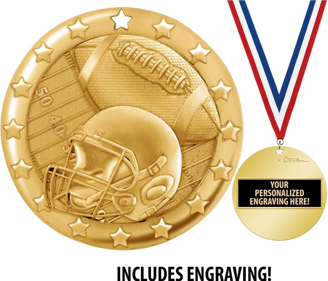 Crown Awards Football Medal, 2" Shiny Gold Football Medals for Kids with Free Custom Engraving