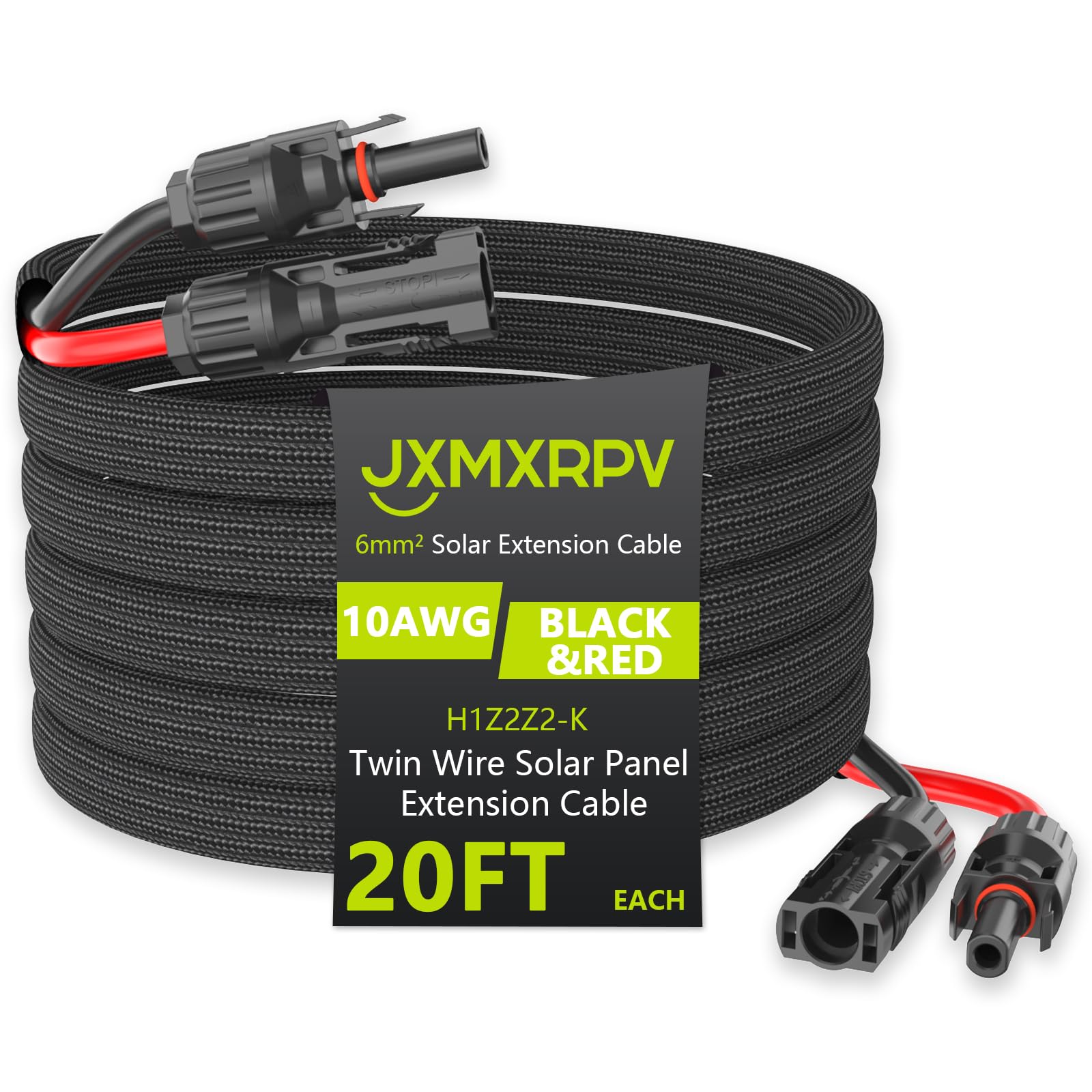 Cavo di prolunga con connettore per pannello solare, 6 mm², con manicotto in fibra, adattatore per cavo per pannelli solari per casa, barca, camper, pannelli solari (6 m, 10 AWG)