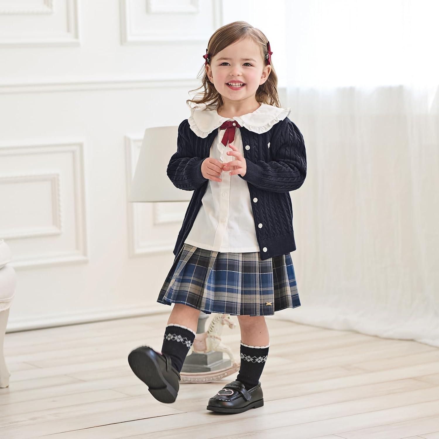 DAVE&BELLA Toddler Girl Cardigan Sweater, Long Sleeve Button Up Baby Cardigan Spring Autumn Cable Knit Cotton Uniform Sweater - Image 3