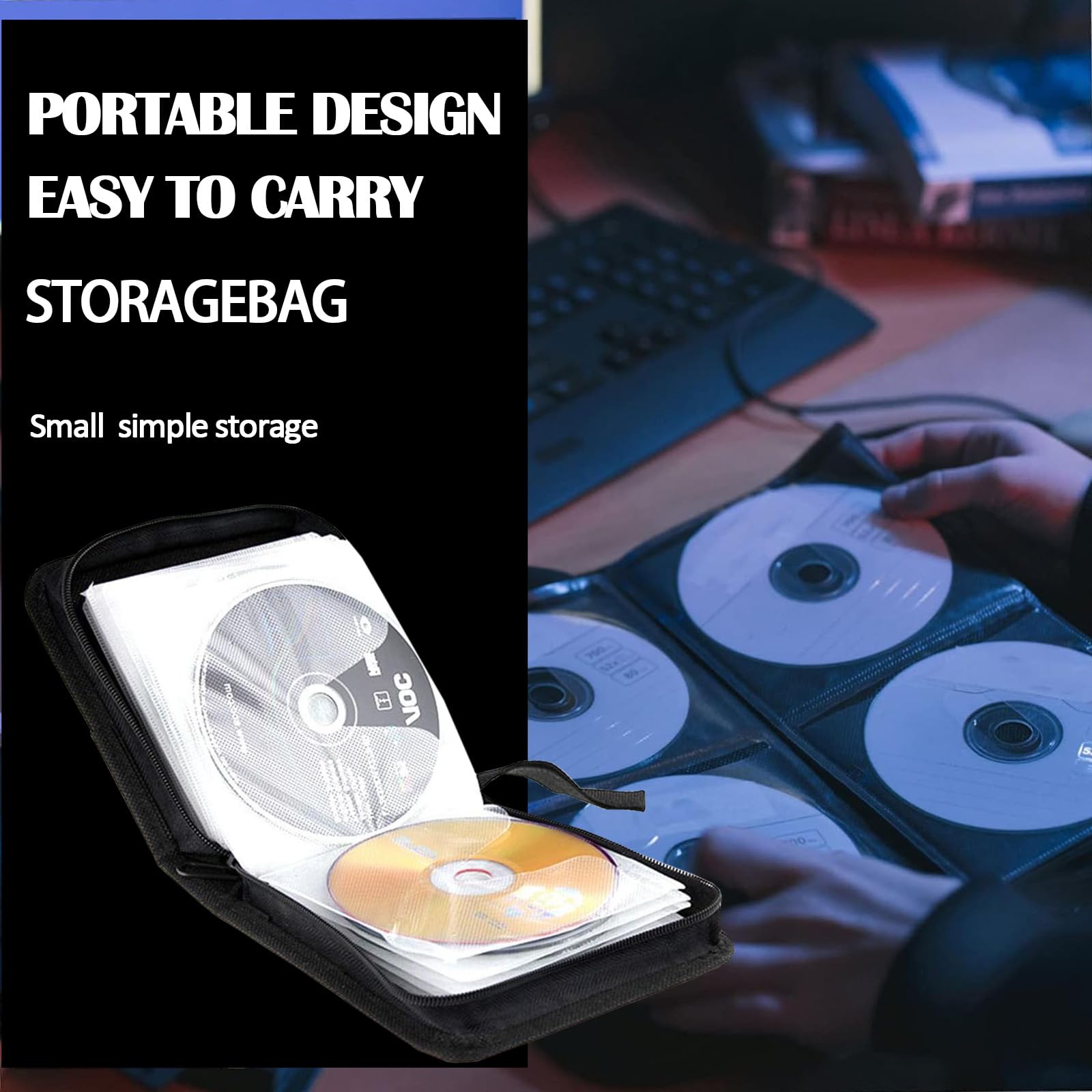 Porta CD Custodia, Dvd Organizzatore, Protable Oxford Panno 40 Dischi CD, Cerniera Custodia Organizer per Dischi Protettivi per Viaggi in Auto, Blu