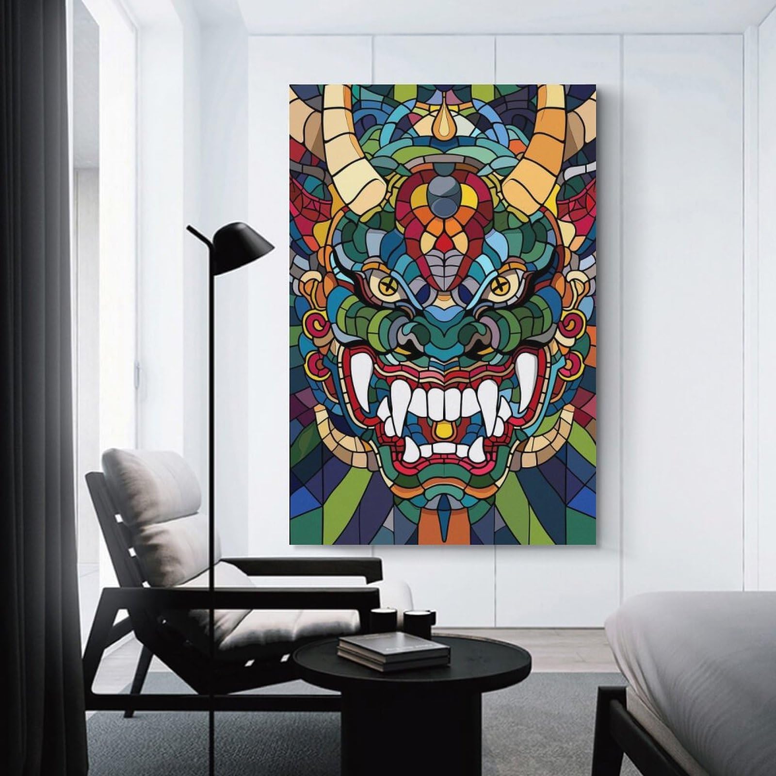 Junmoney Unframe-Style-13-1 Stained Glass Dragon Mask Home Decor Wall Art 16X24inch(40X60cm), For Lounge, Bedroom Or Personal Spaces, Gift Idea For Housewarming And Birthdays