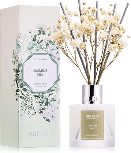 Miniatura 38 de Airkeep Difusor de varillas de 3.38 onzas (3.4 fl oz), juego de difusor de varillas perfumadas de lino limpio y vainilla de cachemira, difusor de