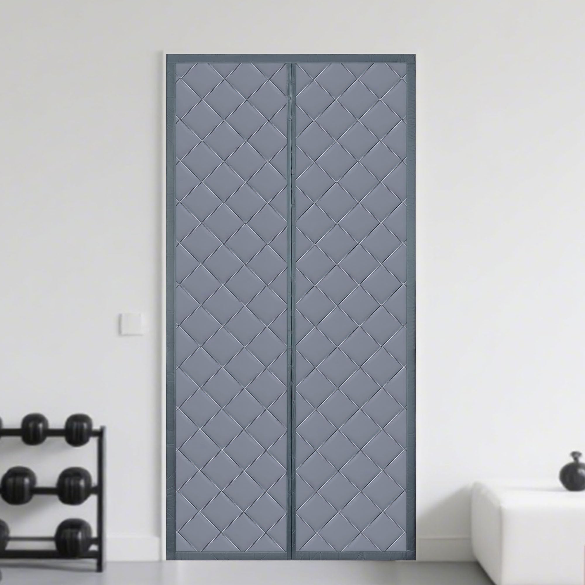Tenda Termica Magnetica per Porte 126 x 242 cm Impermeabile, Antivento Tenda Isolante Porte Invernali Adatta Scorrevoli in Vetro, grigio argento