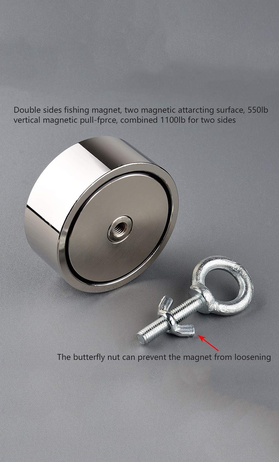 MUTUACTOR Magnete da pesca a doppia faccia Combinato 600KG Forza di trazione verticale Kit di magneti da pesca al neodimio rotondo con golfare per il salvataggio della pesca con magnete nel fiume