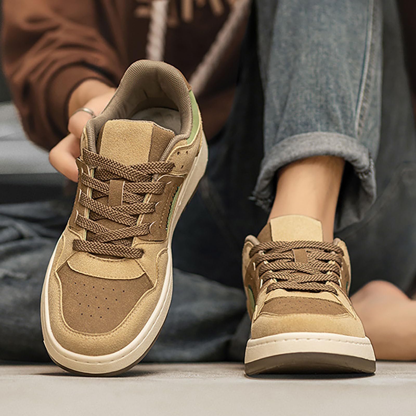 Sneaker Herren Weiß Leder Sportschuhe Rutschfest Outdoorschuhe Dämpfung