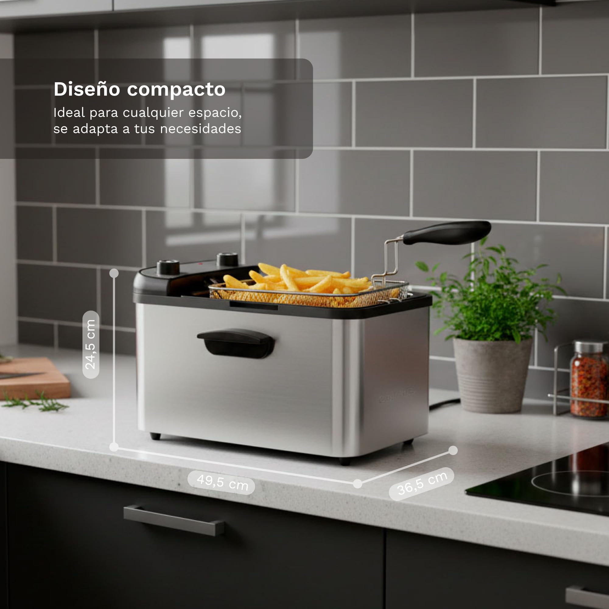 Grunkel Freidora eléctrica 4,2L de Capacidad y 3000W cubeta acero inoxidable MAXIFRYPRO Temperatura Ajustable y Filtro antiolores. Termostato hasta 190º. Proteccion contra sobrecalentamiento (4,2L)
