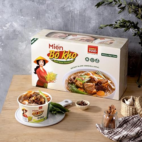 Miniatura 7 de SIMPLY FOOD Fideos instantáneos de vidrio para estofado de carne vietnamita (Min Bò Kho Tô)  9 tazones1.94 oz cada uno  Deliciosos fideos de vidrio