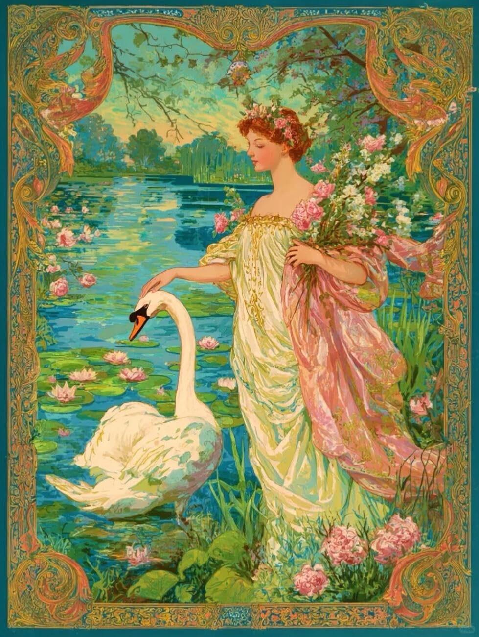 Henypt Cross Stitch Kits Goddess and Swan Animal DIY Needlepoint Set for Beginners The Elderly with Accessories Home & Leisure/Gifts 14CT 80x100cm