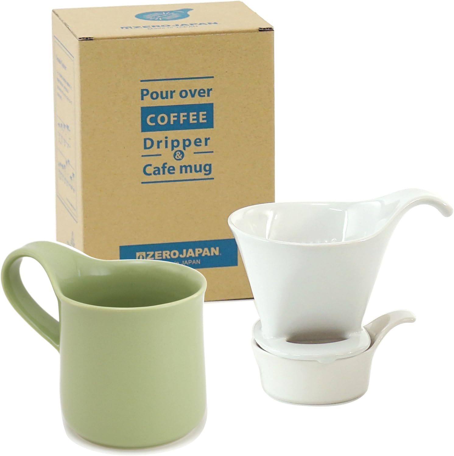 ZEROJAPAN DMZ-16 WH/AR Gift Set, Coffee Dripper L & Cafe Mug (with Tray) Artichoke