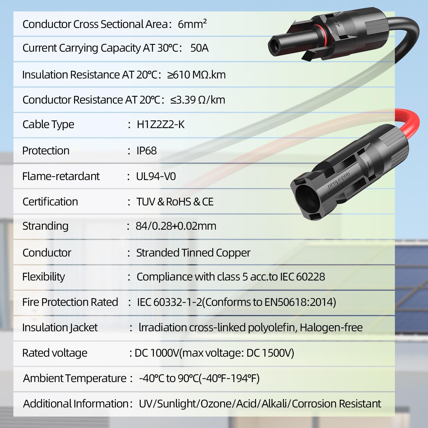 Cavo di prolunga solare da 30 m, 10 AWG, cavo per pannello solare con connettori femmina e maschio impermeabili per camper all'aperto, sistemi fotovoltaici off-grid (nero + rosso)