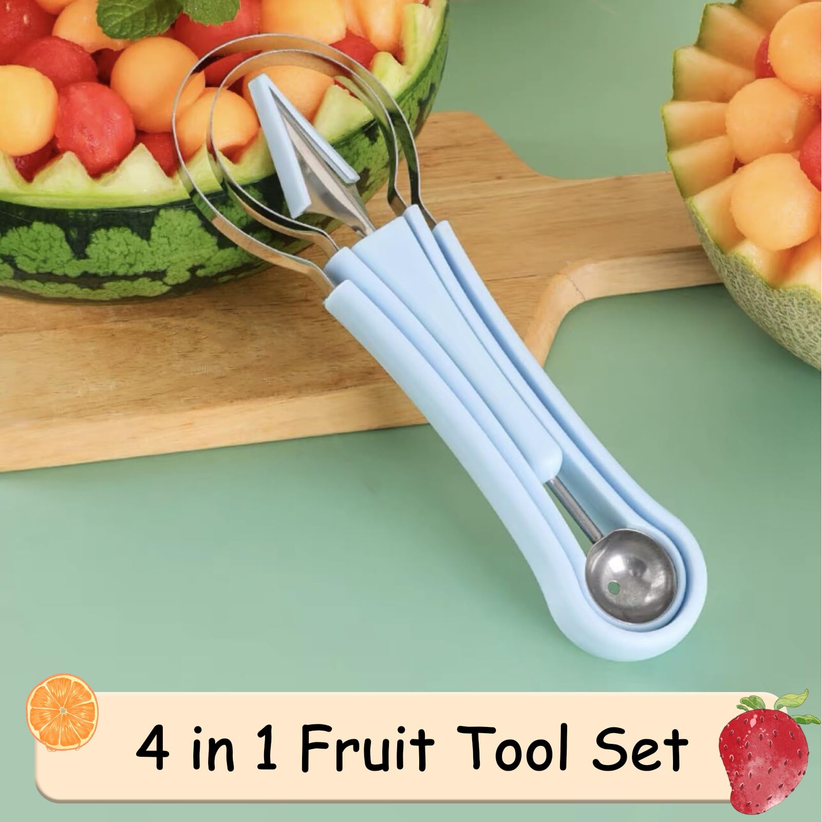 4pcs Melon Baller Scoop Set, Acier Inoxydable Fruit Scoop Couteau À Découper, Plateau De Fruits Diy Et Outil A Salade 79459479