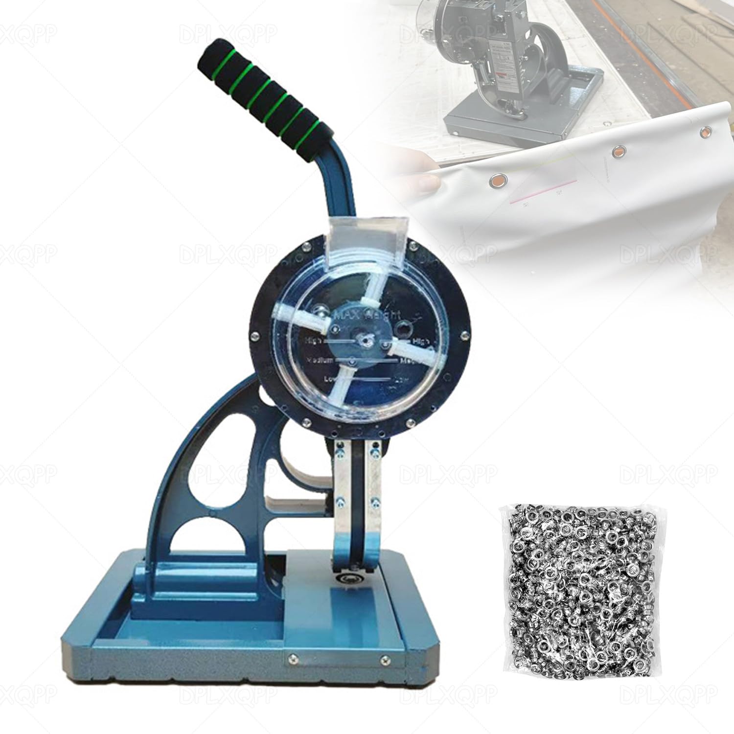 DPLXQPP Semi-Automatic Grommet Machine,Manual Eyelet Press with Auto Feeding,3-in-1 Eyelet Puncher for Banner Tarpaulin Leather,Heavy Duty Grommet Press Machine with 1000PCS Grommets & 4 Casters 6mm