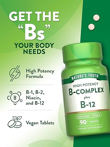 Miniatura 5 de Nature's Truth Complejo de vitamina B para mujeres y hombres  Plus B12  90 tabletas  Alta potencia  Suplemento vegano y sin OMG