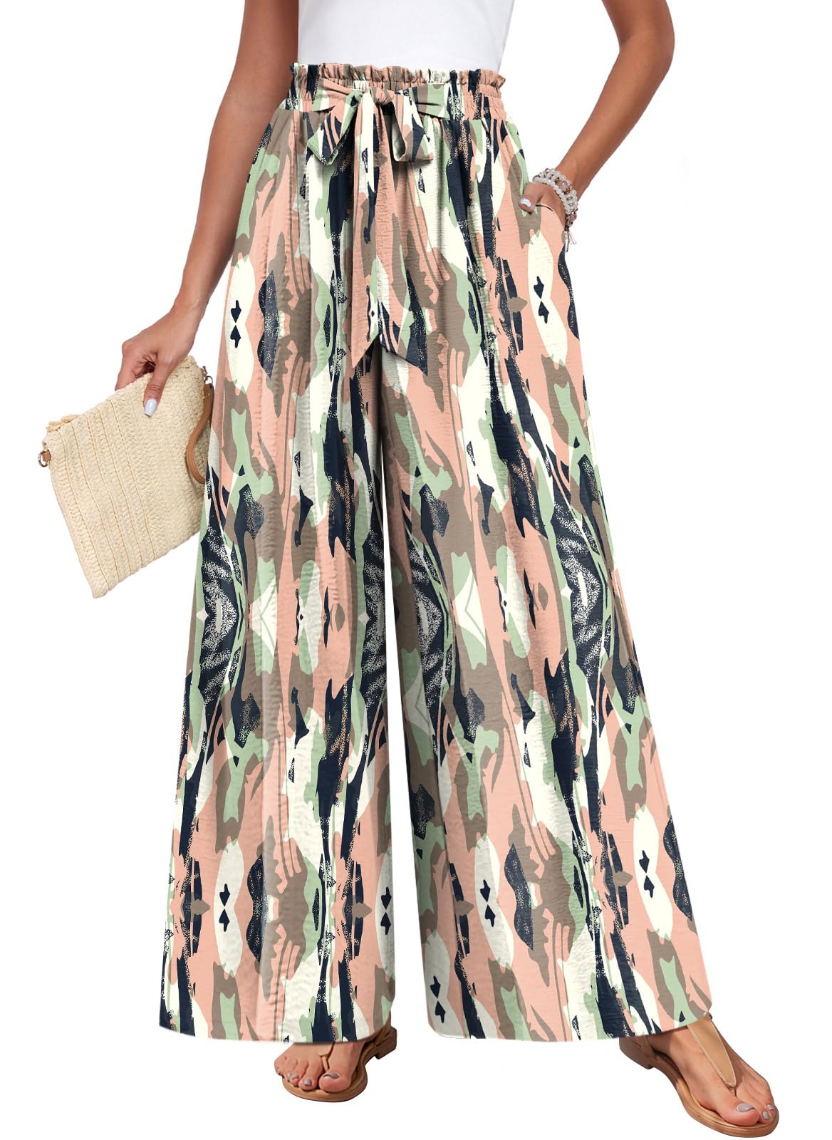 TAOHUADAO Womens Wide Leg Pants with Pockets High Waisted Plus Size Palazzo Pants Casual Flowy Trousers