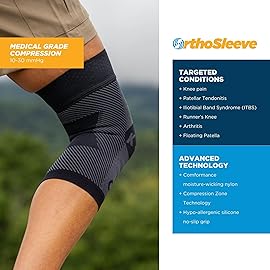 OrthoSleeve Compression Knee Brace/Sleeve for ACL, MCL, Injury Recovery, Meniscus Tear, knee pain, aching knees, patellar tendonitis & arthritis