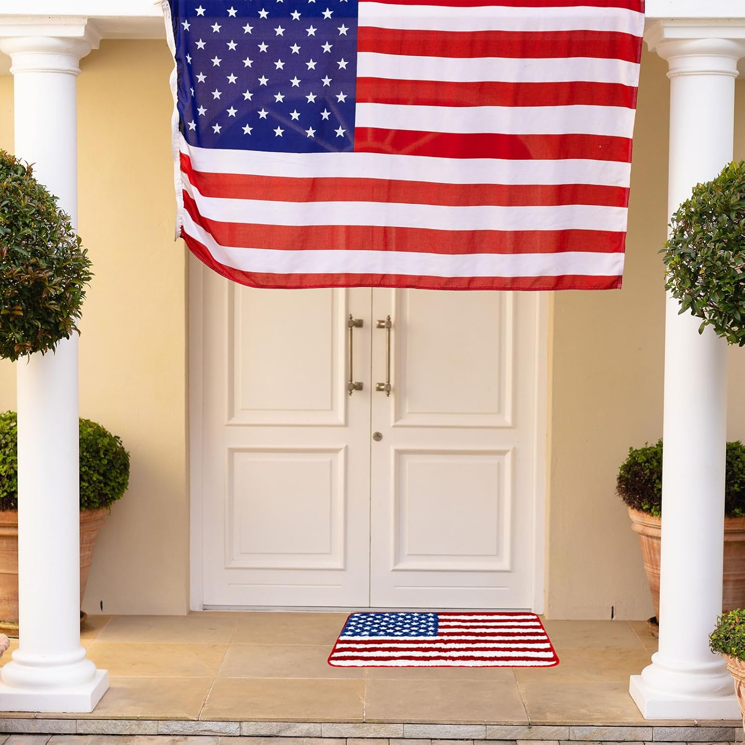 Whaline Independence Day Bath Rug 4th of July Stars Stripes Bath Mat Non Slip Shower Rugs Front Door Mat Carpet Floor Rug for Home Kitchen Entrance Bedroom Bathroom Decor