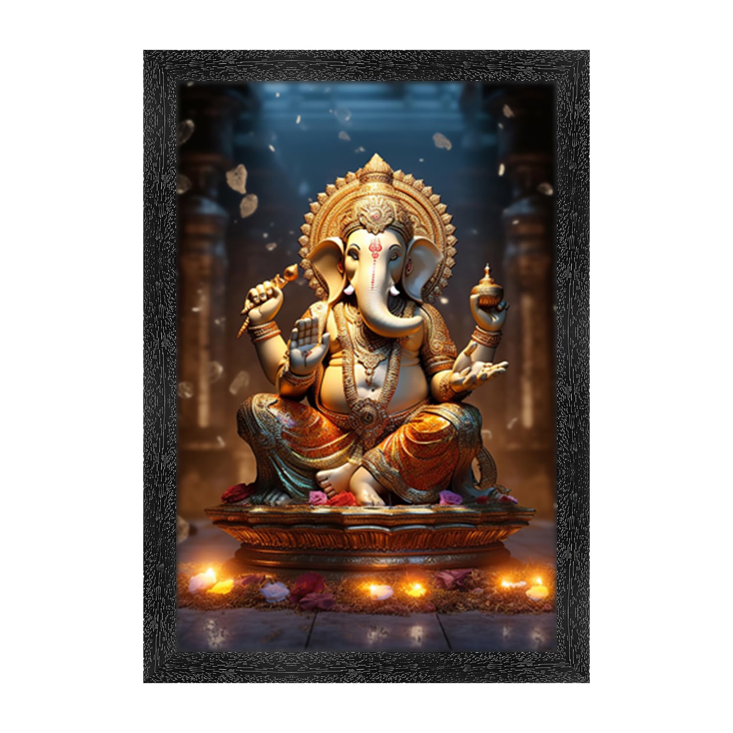 Ganesha photo frame for home decor/Ganapati photo frames for wall big size/Ganesh photo frames for home entrance - 23538 (14x20 Inch) (Design 3, Black Frame)-image-4