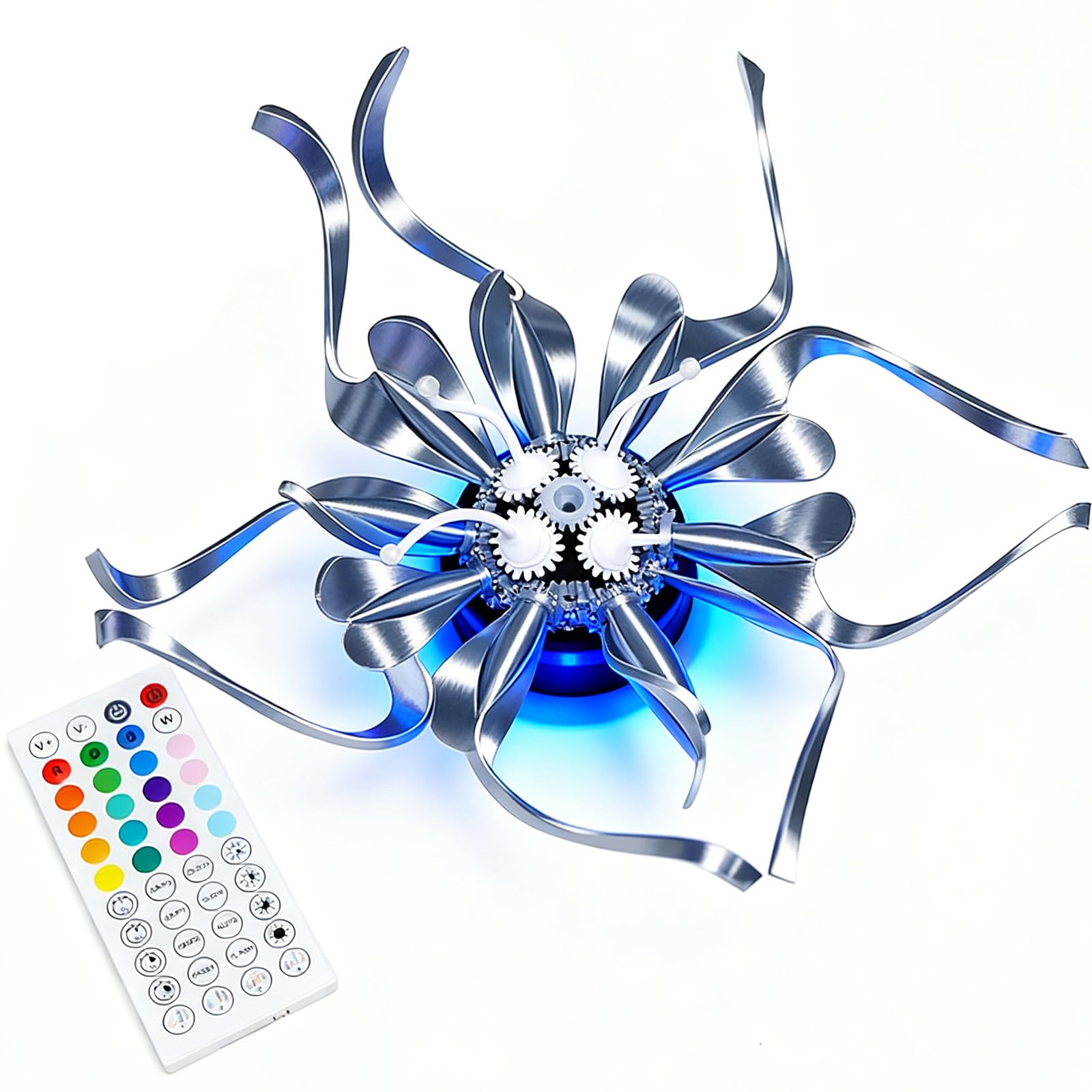 Mechaniczna ozdoba kwiatowa, rzeźba sprzętu biurkowego, z oświetleniem RGB z pilotem, odpowiednia do montażu na ścianie, idealna na biurka, pokoje gier i kolekcjonerów