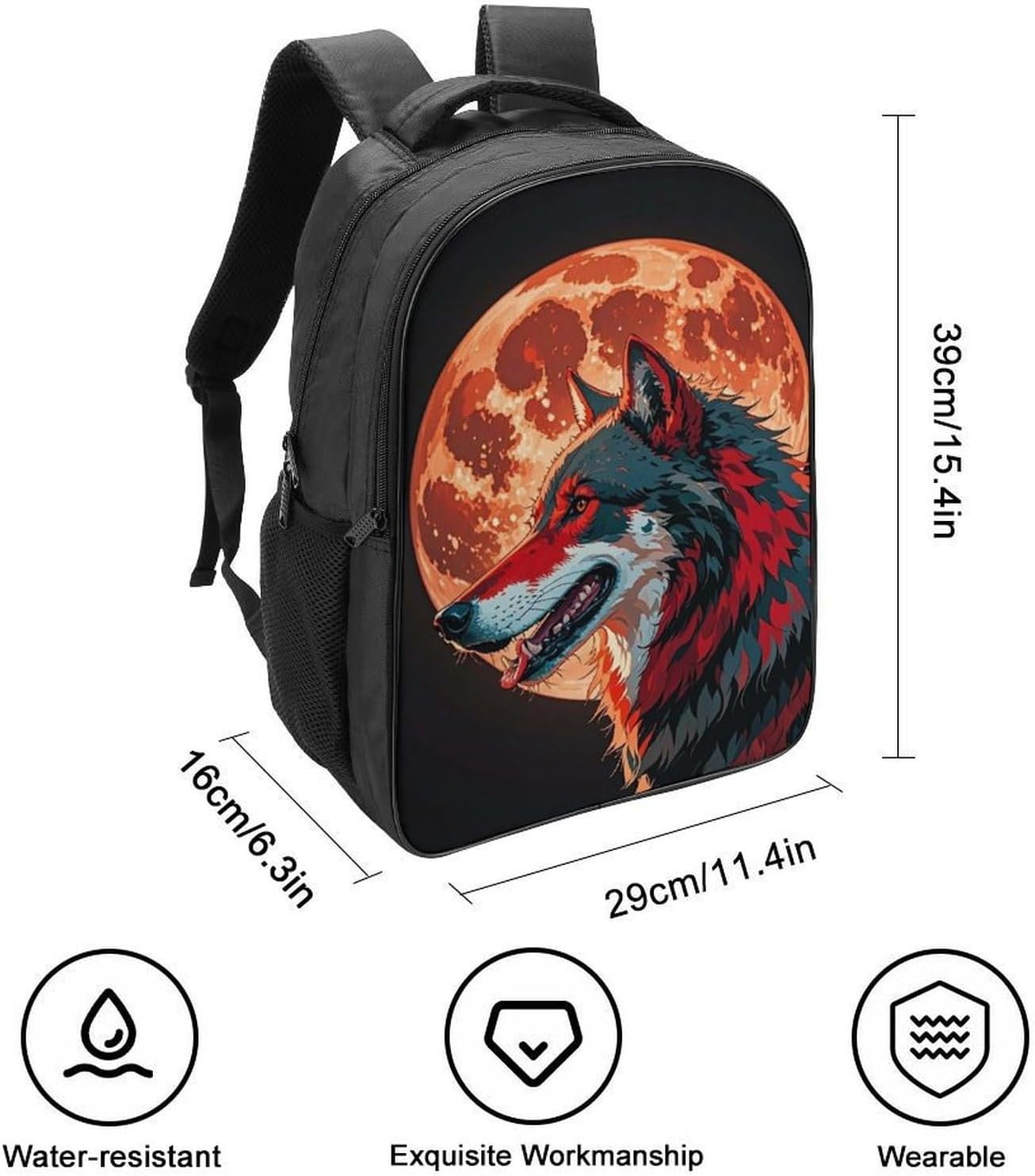Red Moon Outdoor Wolf Backpack Large Capacity, 16 Inch Laptop Backpack with 2 Compartment, Ergonomic Heavy Duty Travel Bag for Men & Women
