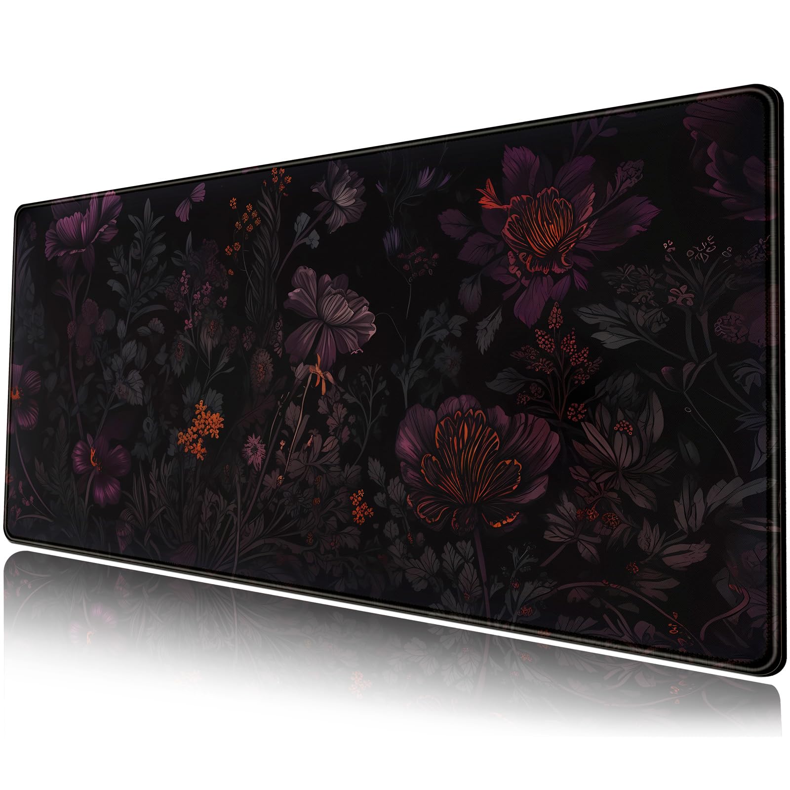 Dark Cottagecore Desk Mat Black Purple Flower XL Mouse Pad Large Gaming Mousepad Extended Vintage Aesthetic Desk Pad