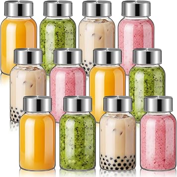 Zhehao 12 Pcs 5 oz Glass Juice Bottle with Lid Wellness Shot Glass Bottle