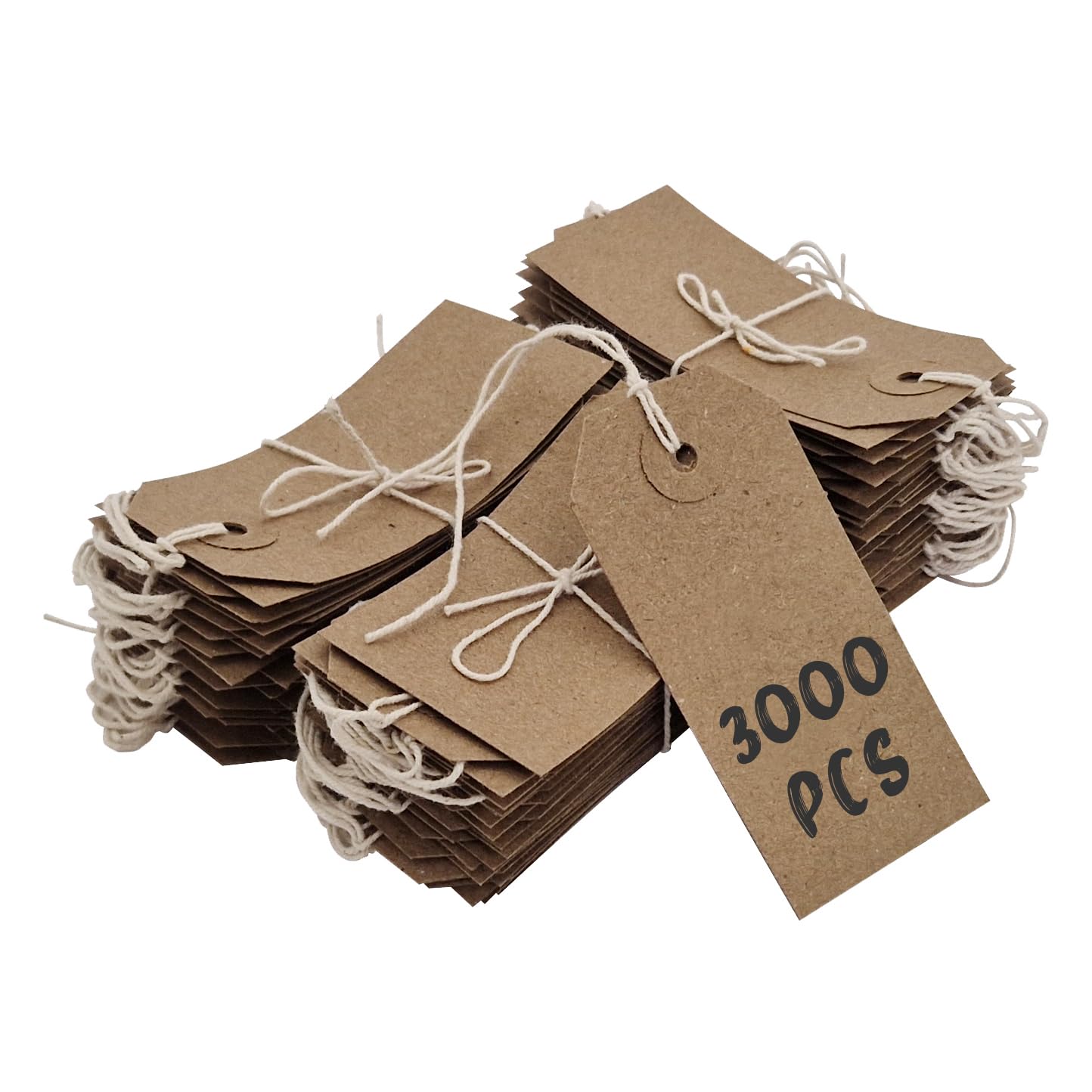 Swift Pack of 3000 Brown Kraft Reinforced Card Strung Tags: 70mm x 35mm Heavy Duty Hanging Gift Swing Tickets, Large Parcel Label, and Price String Paper for Retail Clothing or Craft Labelling โ image 1