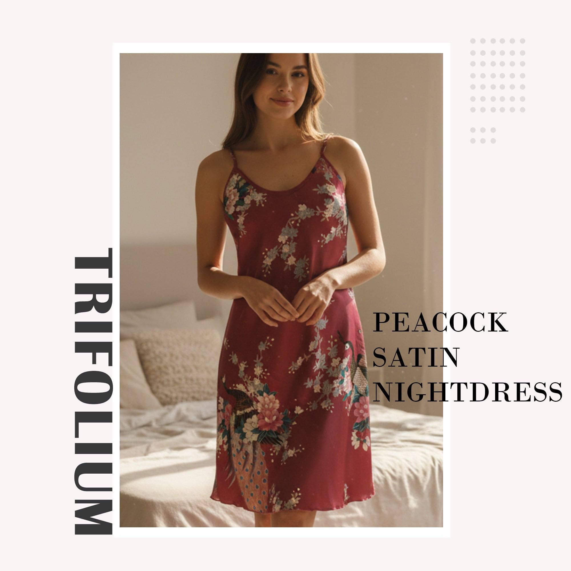Trifolium Kimono Robe And Chemise Silky Peacock Satin Nightgown Bathrobe Wedding Negligee Nightdress — view 2