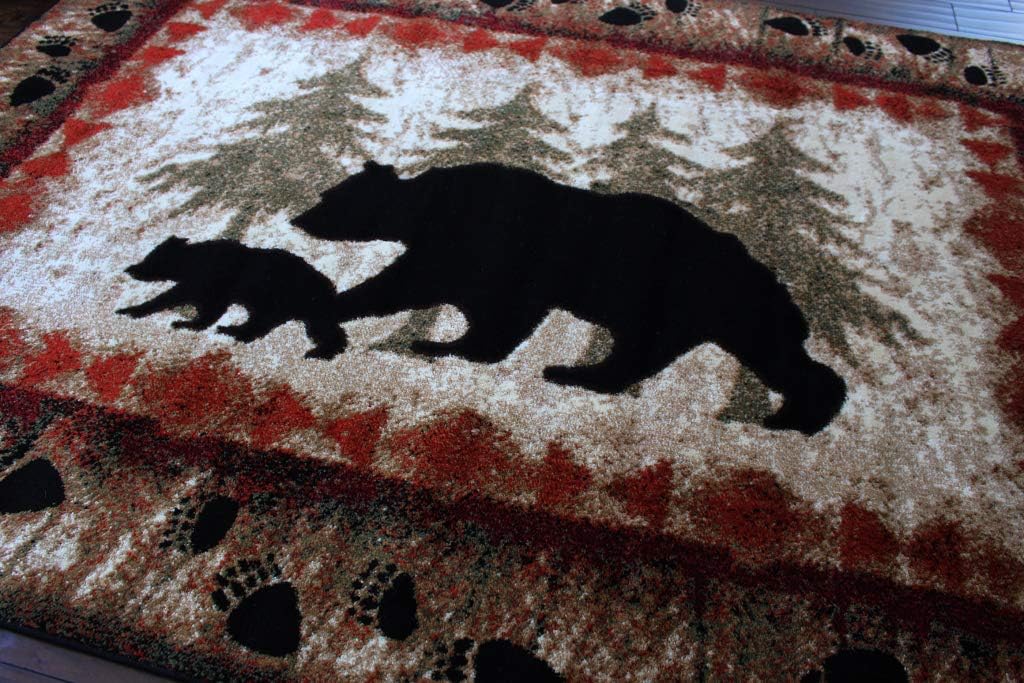 Masada Rugs, Cabin Lodge Area Rug Bear and Cub Scene (6 Feet X 9 Feet) - Image 6