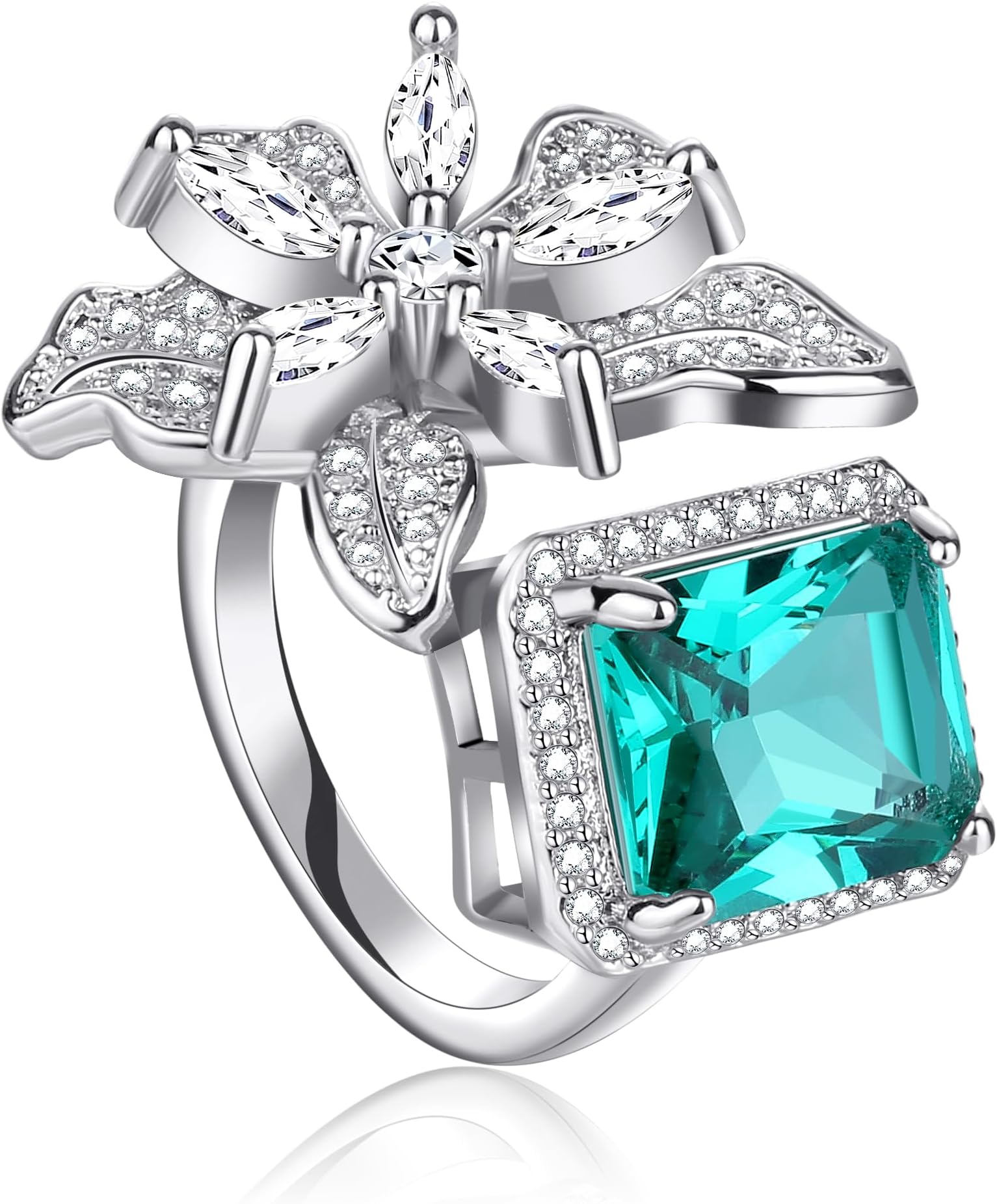 GenericLYLYMIMI Women's Diamond Ring Flower Rings Sapphire Ring Adjustable Open Ring Rose Engagement/Promise/Wedding Ring for Lover for Gift