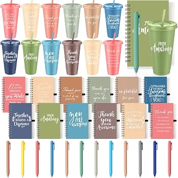 Shellwei 36 Pcs Employee Appreciation Gifts Bulk 24 oz Thank You Tumbler with Lid and Straw Mini Spiral Notebooks and Pens Appreciation Gifts for Team Employee Coworkers Teacher Different