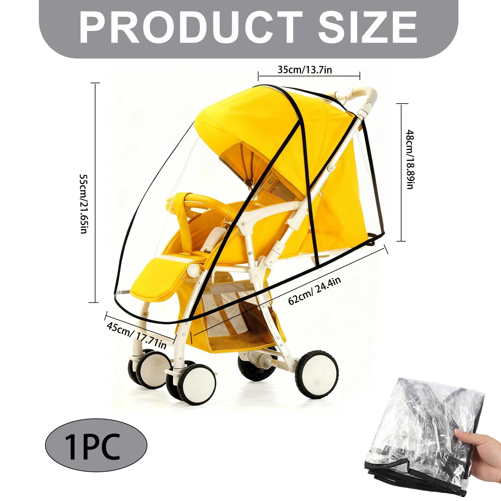 Universal Rain Cover for Pushchair Rain Cover for Pram with Clear EVA Protective Design Lightweight Stroller Cover for All Season Weather Shielding Universal Pram Rain Cover for Daily Outdoor Travel - Image 2