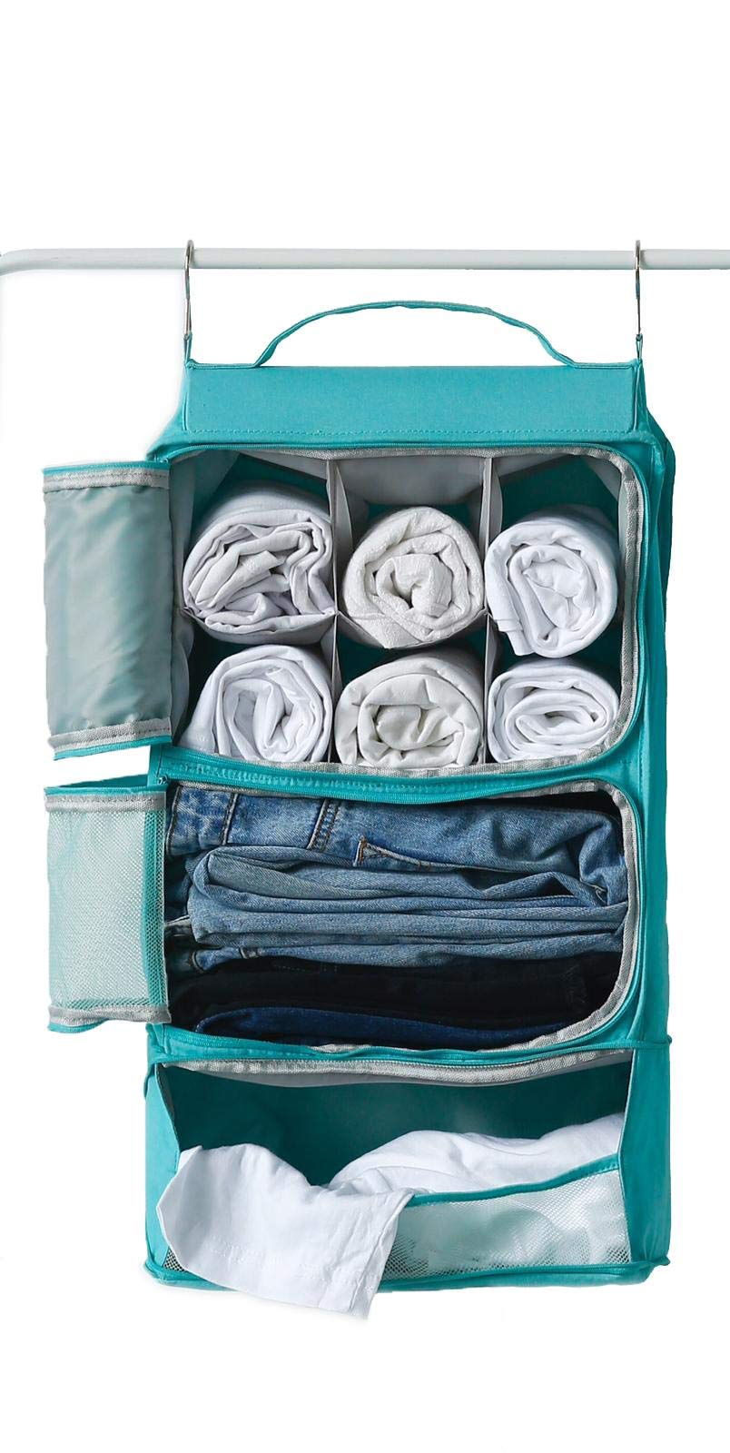 Artostravel Hanging Mesh Luggage Bags Suitcase Closet Organizer Insert Packing Cube w/hooks |Shelving | Waterproof | For Travel (Turquoise)