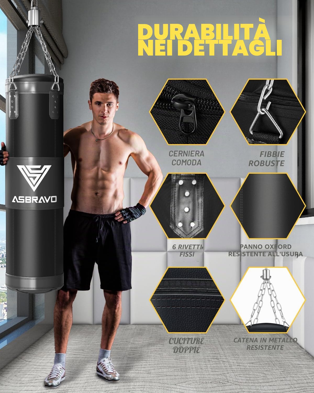 Sacco da boxe per adulti, 1,2 m Oxford Heavy Boxing Bag Set guanti da 340 g per MMA, Muay Thai, kickboxing, allenamento a casa, palestra, arti marziali (non riempito)