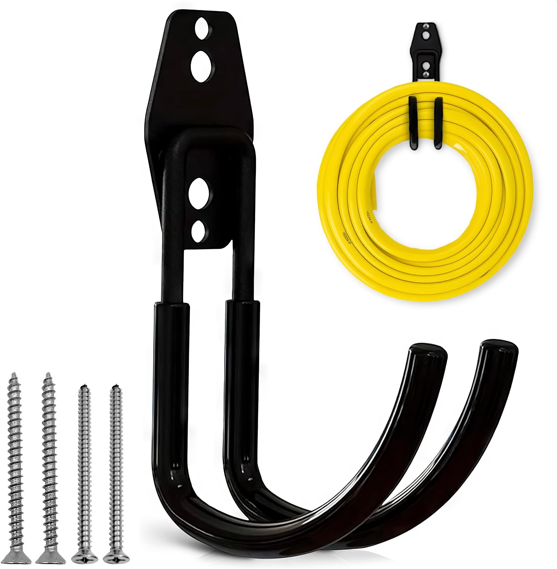Hose Hook Wall Mount - Rust-Resistant, Scratch-Free, Strong Design, Anti-Slip Coating and Fast Setup - Garden Hose Hanger Wall Mount for Up to 66 lbs for Organizing Tools, Accessories, and Equipment