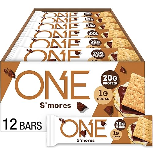 ONE Barras de proteínas, Smores, sin gluten, con 0.71 onzas de proteína y 0.04 onzas de azúcar, grapas de despensa, 2.12 onzas (12 unidades), el
