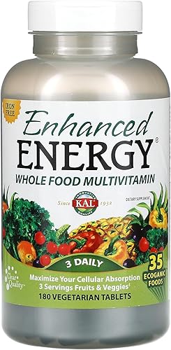 Kal Multivitamínico sin hierro con energía mejorada, 180 tabletas vegetarianas