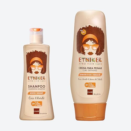 ETNIKER - Set de champú nutritivo y crema para peinar  Cabello afro texturizado, rizado y ondulado  Limpia, hidrata, nutre y define  Coco, manteca