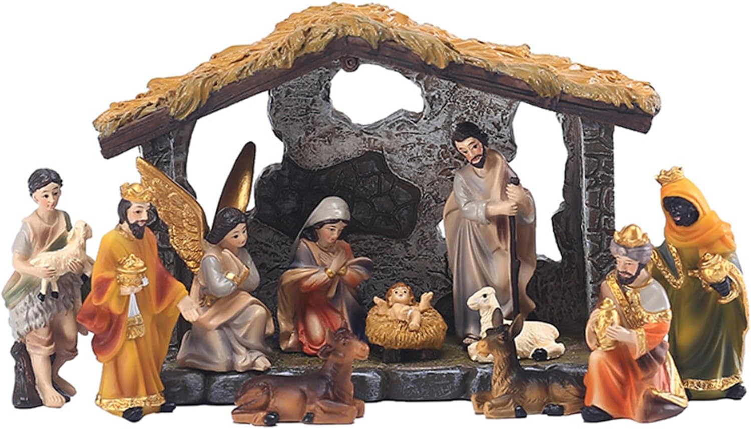 Nativity Sets & Figures Set of 12 Christmas Painted Resin Nativity Scene for Kids and Family Holiday Decor