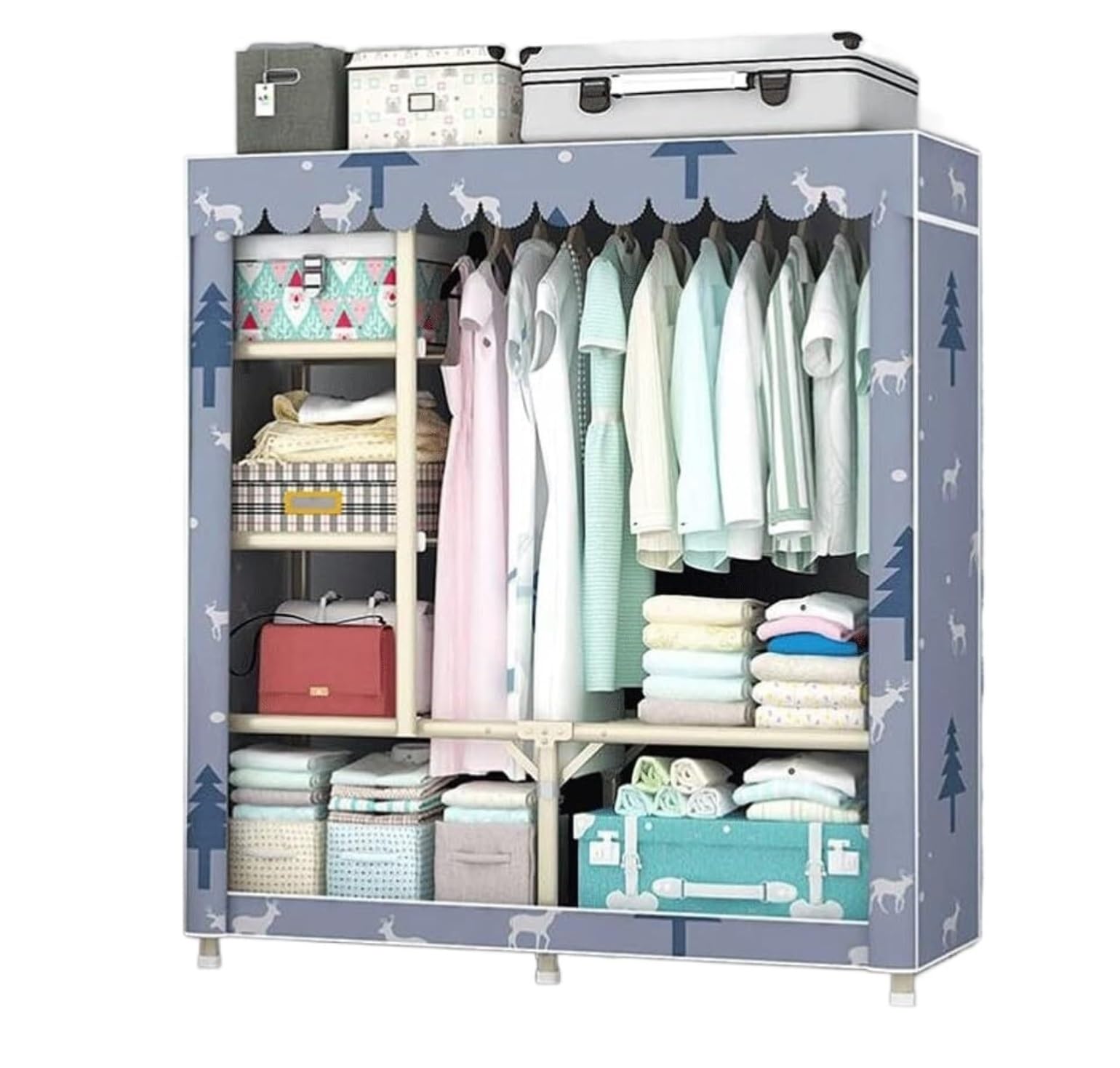 Wardrobe Closet Schrank Schranktür Mit Reißverschluss, Abnehmbarer Rahmen Für Einfaches Zusammenklappen Und Aufbewahren Closet Aufbewahrungsschrank