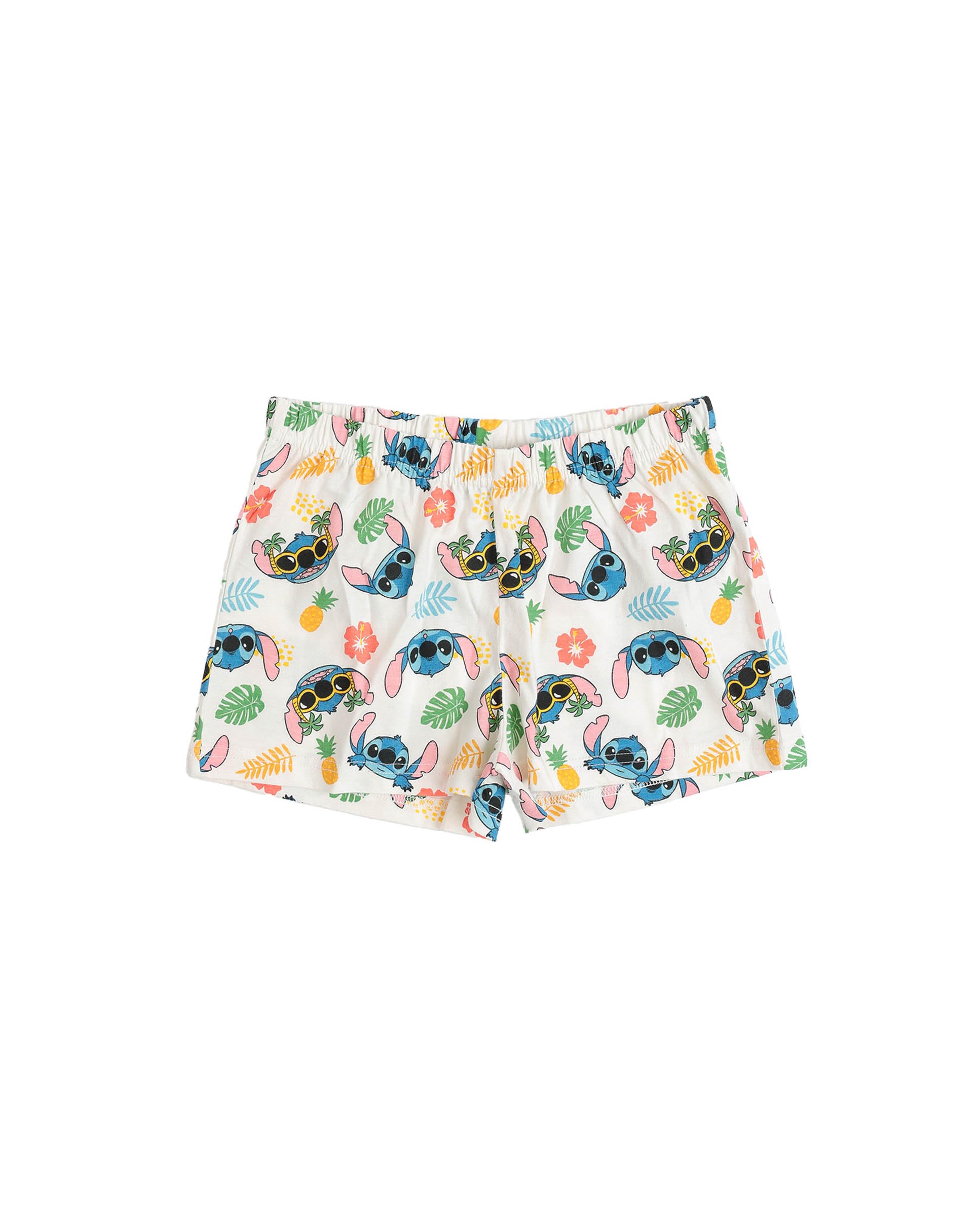 Disney Pijama niña Verano 100% algodón - Pijama Manga Corta Tropical Stitch para niña – pantalón Corto con Cinturilla elástica Estampado – Tejido Suave al Tacto, Amarillo - Talla 8 años