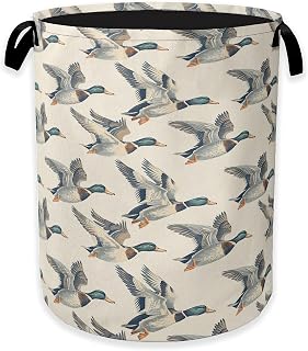 Vintage Mallard Duck Laundry Basket,Rustic Farmhouse Clothes Hamper,Oxford Cloth Collapsible Nursery Hamper Storage Organization for Bedroom,Bathroom,Office,College Dorms,16x20 Inch