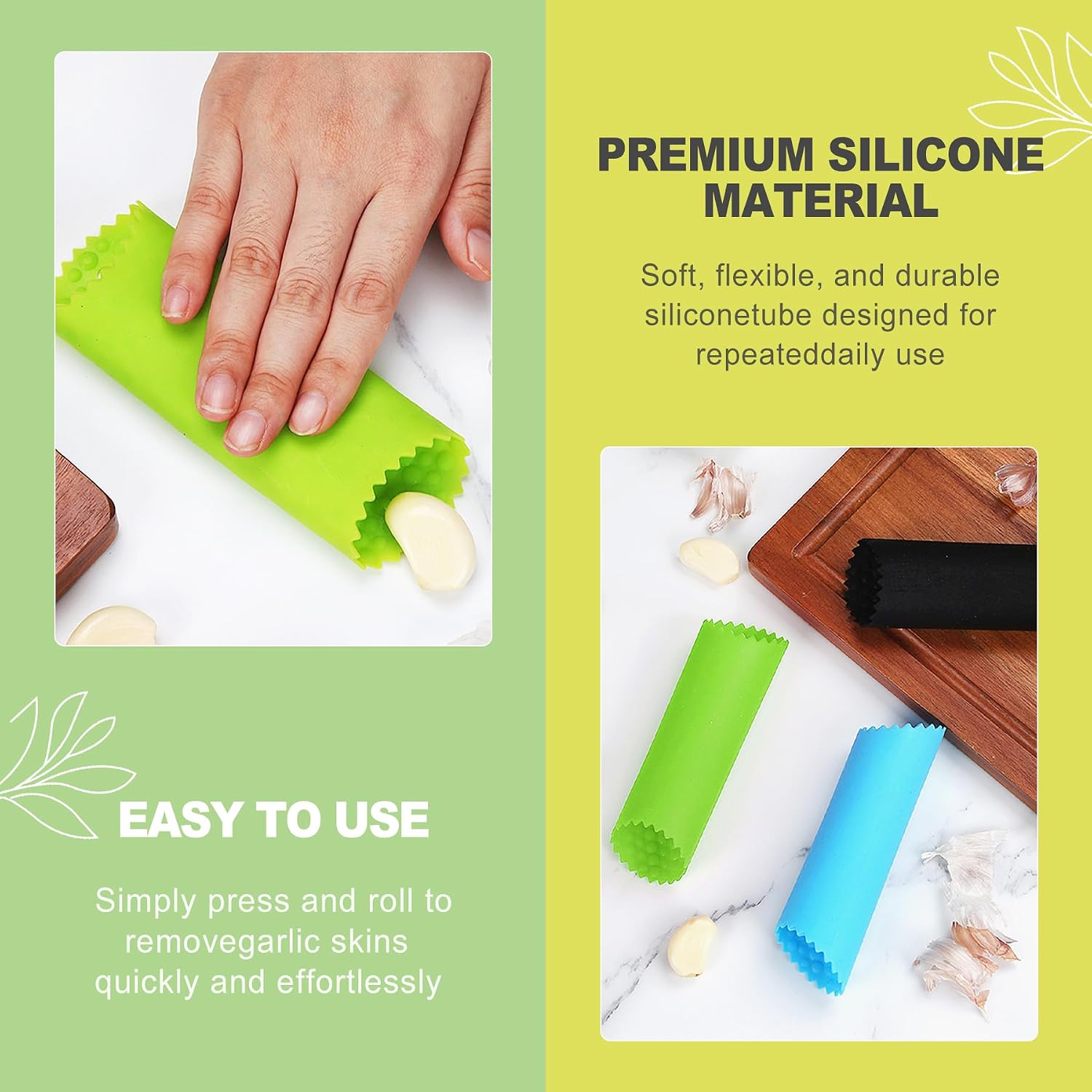 3 Pcs Silicone Garlic Peeler Tubes Manual Garlic Skin Remover Tool for Easy Peeling Sturdy Kitchen Gadget for Home Cooking Dishwasher Safe