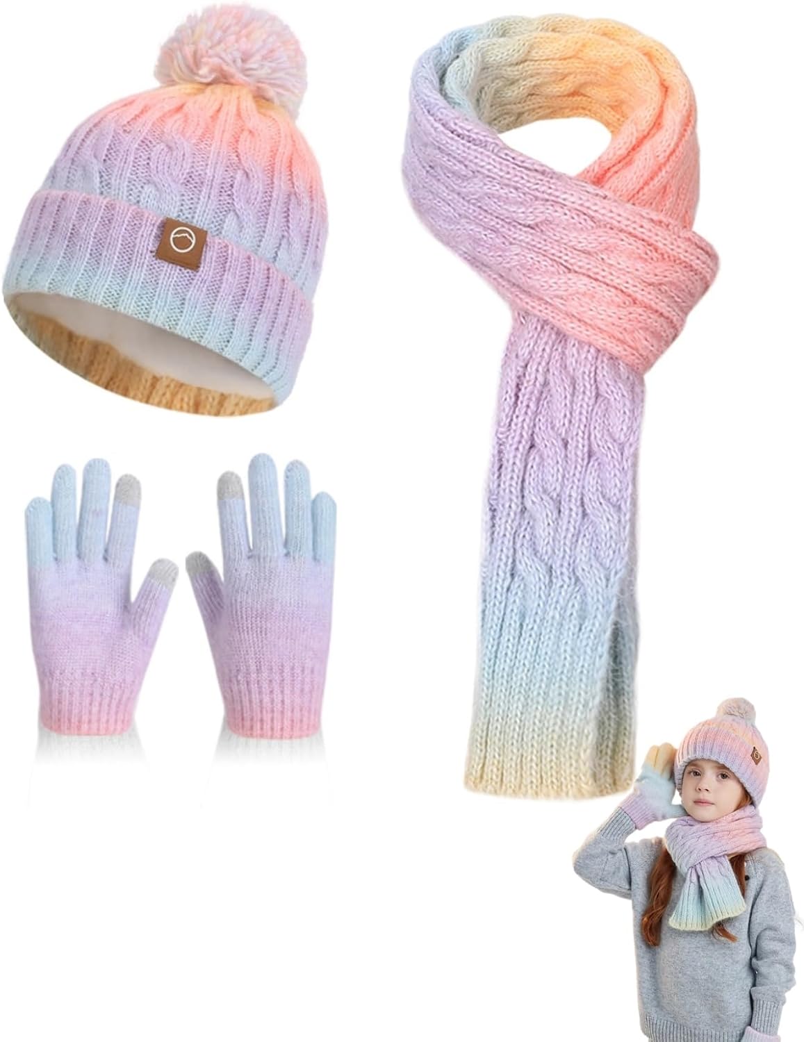 Kids Winter Hat Gloves Scarf Set, for Teen Girls, Winter Gift