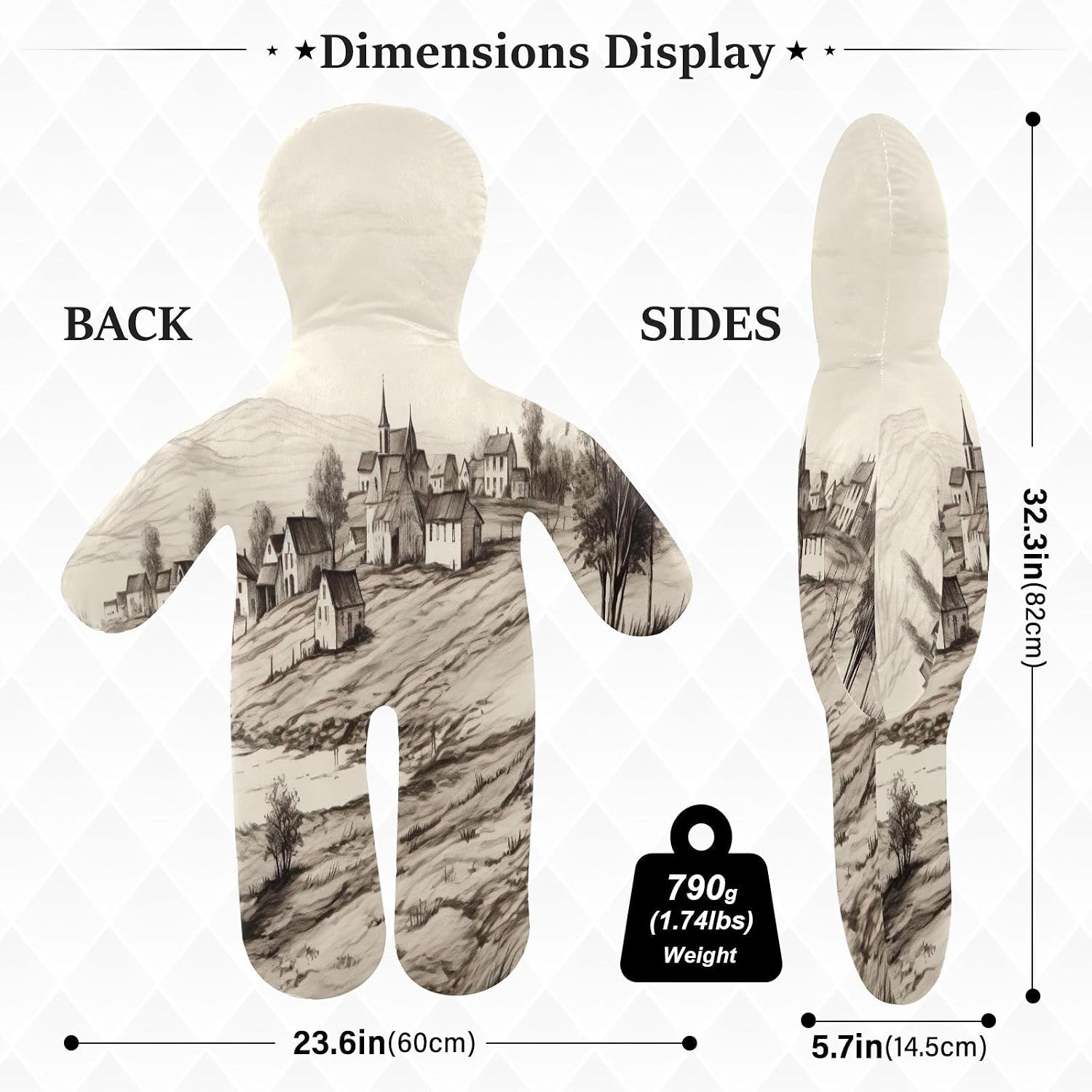 Old Village Human-Shaped Pillow Soft Body Pillows Washable Velvet Pillows for Anxiety Relief Sleeping Cuddling & Support