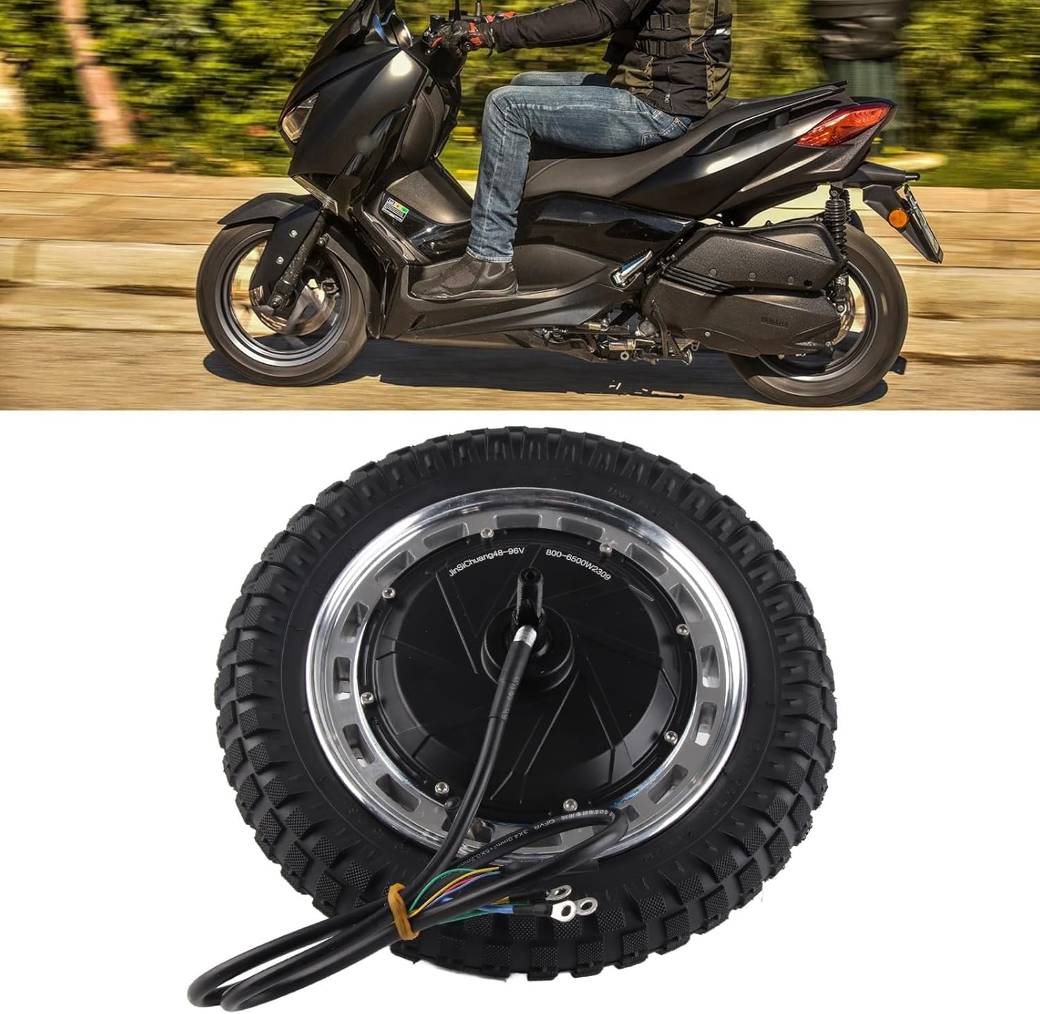 Hub Motor, 12in Wheel hub Drive Motor and Electric tire kit for Electric Motorcycles and Off-Road Vehicles, 48V–96V 800W–6500W Inner Outer Wheel Assembly for Conversion