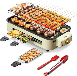 AORAN Smokeless Indoor Electric Grill - 1500W Versatile Griddle Skillet for Home Cooking, White