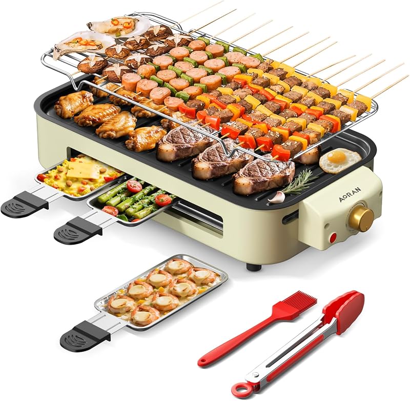 AORAN Indoor Grills Electric Smokeless – Versatile Smokeless Indoor Grill for Home Cooking, Featuring Indoor Grills Electric Smokeless, Skillet Griddle, and Kitchen Griddle White
