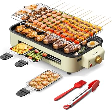 AORAN Indoor Grills Electric Smokeless Versatile Smokeless Indoor Grill for Home Cooking, Featuring Indoor Grills Electric Smokeless, Skillet Griddle, and Kitchen Griddle White