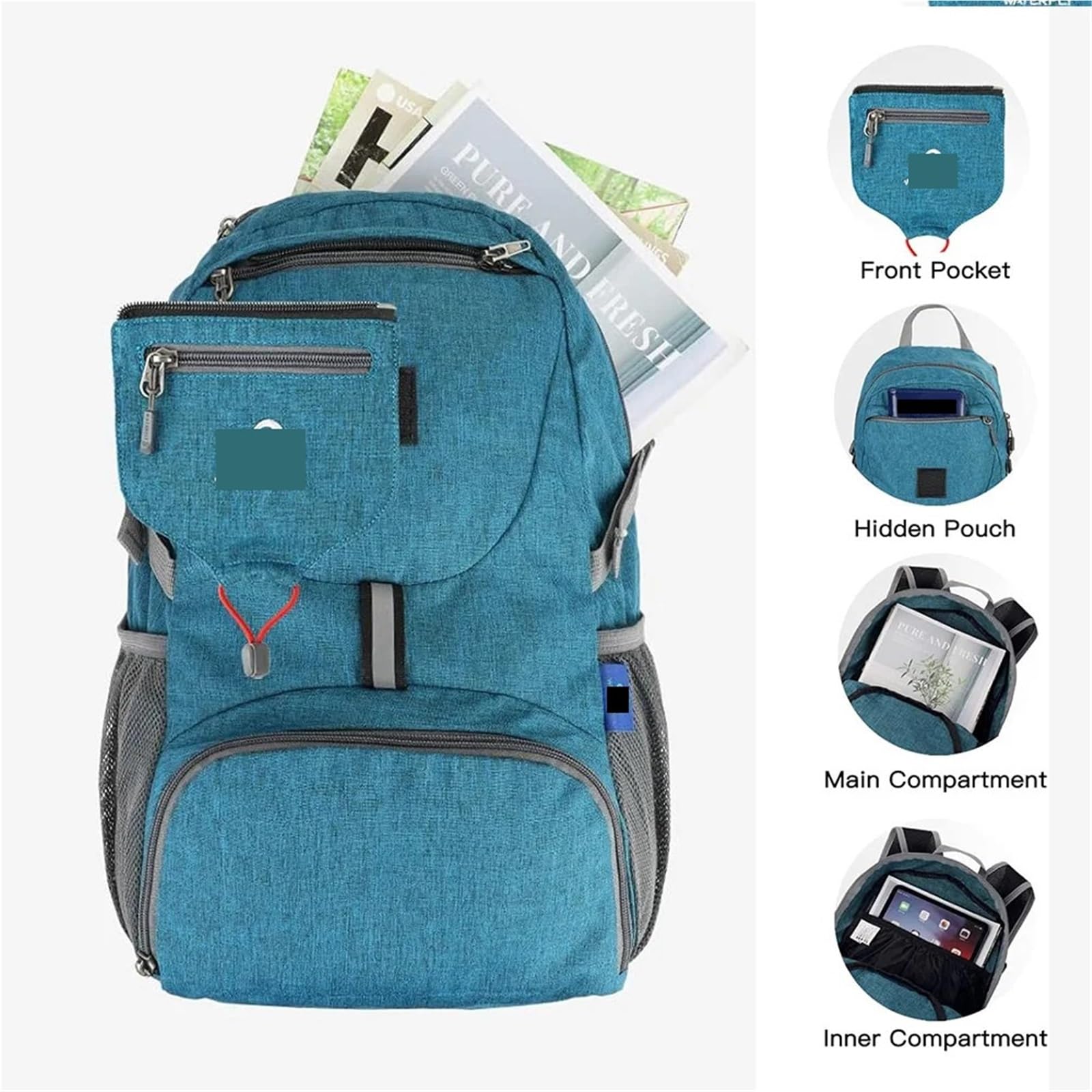 Zaino Pieghevole Ultraleggeri Zaino piccolo leggero e ripiegabile da 20 litri, pieghevole ultraleggero, viaggio, escursionismo, campeggio, zaino giorno for uomo donna(Black)
